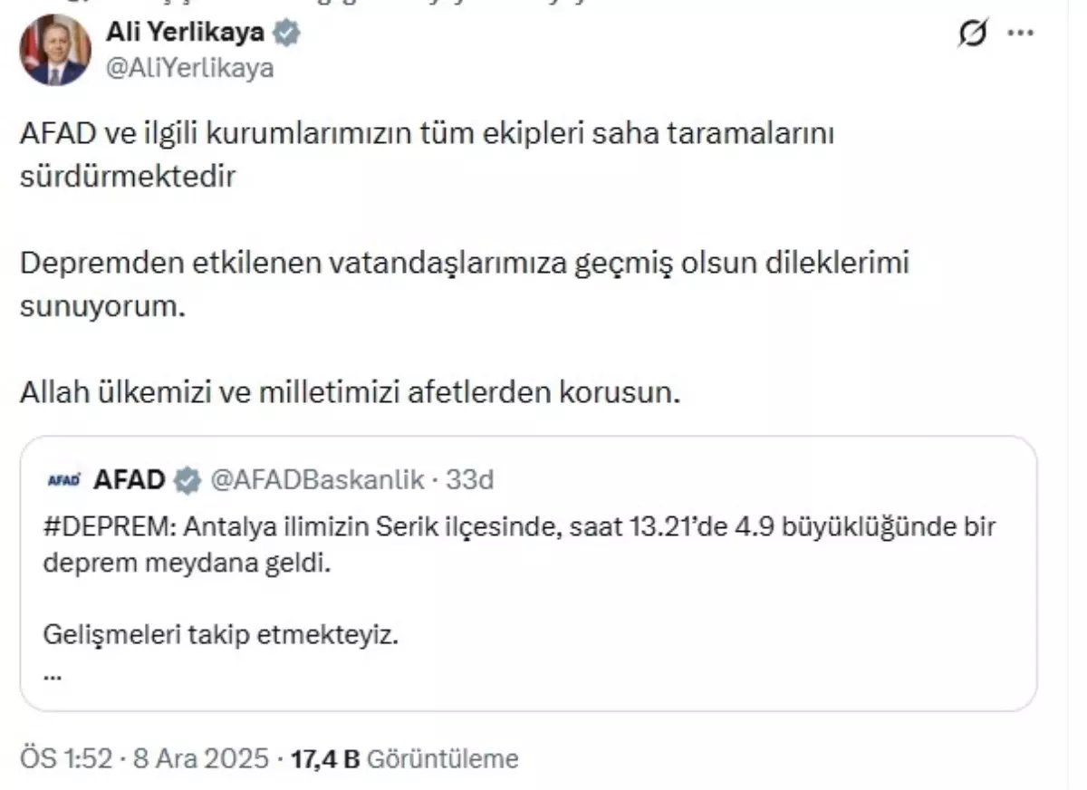 Antalya’da 4.9 büyüklüğünde deprem (2)
