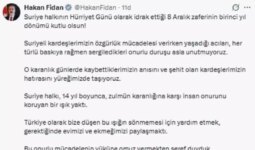 Bakan Fidan: Suriye’nin 8 Aralık zaferinin 1’inci yılı kutlu olsun