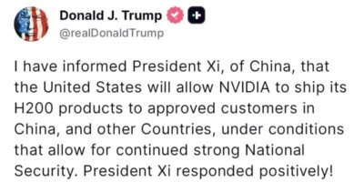 Trump’tan Çin’e çip satışına şartlı izin açıklaması: “Başkan Xi’ye bildirdim ve olumlu karşıladı”
